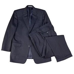 Hickey Freeman Loro Piana Tasmanian Super 130s Navy Pinstripe Blazer Suit Sz 41R - Picture 1 of 13