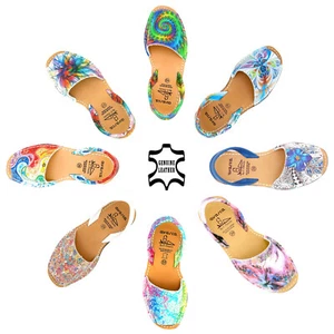 Mujer Sandalias Planas Cuero Avarca Menorquina Abiertas Español Verano Zapato Colorido - Imagen 1 de 66