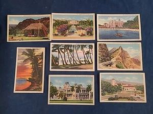  8 Hawaii 1940er Postkarten Sonnenuntergang, Tempel, Königspalast, Rathaus, Hotel, Pali Zweiter Weltkrieg - Bild 1 von 6