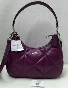 Bolso de Hombro Coach Teri Hobo Diamond Deep Berry Cuero Acolchado con Cremallera -NUEVO CON ETIQUETAS $528 - Imagen 1 de 21