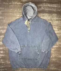 Boohoo Blue Denim Hoodie Jean Hooded Pullover US 16 Free Ship Buy It Now - Picture 1 of 8