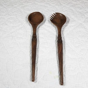2 Vintage Salat werfen Utensilien Braun Kunststoff 11,25" Gabel Löffel - Bild 1 von 2