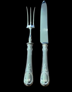 Vintage Christofle Trianon Silver Plated 2-Piece Carving Set Knife and Fork 20th - Picture 1 of 6