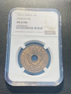British East Africa 1936 - Edward VIII - 10 cents - NGC graded MS63 RB - Picture 1 of 3