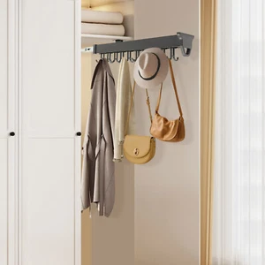 Brooms and Mops Pull Out Storage Rack, Wall Organizer with 20 Hooks for Brooms - Picture 1 of 17