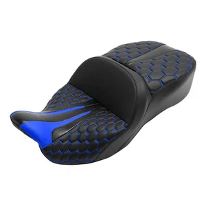 Driver Passenger Seat For Harley Touring Street Glide Road King 09-23 Black Blue - Foto 1 di 11