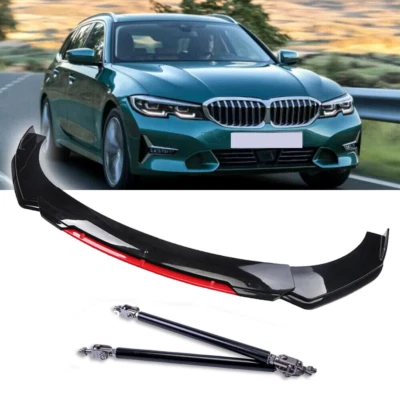 Universal Front Bumper Lip Spoiler Body Kit Red +Strut Rods For BMW  Foto 1 de 4