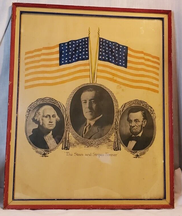 Póster enmarcado Presidents Stars & Stripes Forever Primera Guerra Mundial Washington Wilson Lincoln Foto 1 de 4