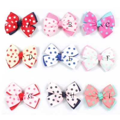 120pcs 3"  Double Grosgrain Dot Ribbon Flower Hair Bows NO CLIPS - Image 1 of 2