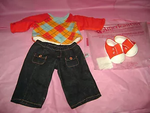 NEW American Girl Bitty Baby Twins Doll Red Argyle Boy Outfit Pants Shirt Shoes - Bild 1 von 4
