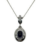 10K Solid White Gold Genuine Vintage Style Amethyst Pendant & Chain (1617)