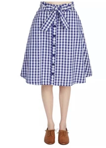 Modcloth Plus Size 4x Blue Gingham Button Front Belted A-Line Skirt NO BELT - Picture 1 of 3