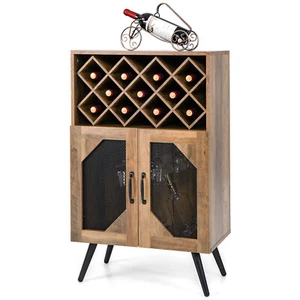 2-Door Kitchen Storage Bar Cabinet Buffet Sideboard w/ Wine Rack & Glass Holder - Picture 1 of 11