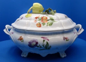 NYMPHENBURG Porcelain Oval Covered Large TUREEN and COVER 7557 Floral Lemon Knob - Picture 1 of 14
