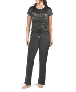 Juicy Couture Logo 2pc Velour Pajama Set 2 piece-Pants Shirt Size L Black - Picture 1 of 5