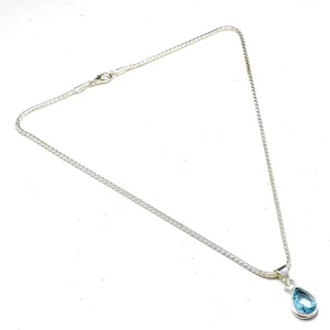 Colgante de cadena de joyería de plata de ley 925 con piedras preciosas de aguamarina azul - Collar - Imagen 1 de 8