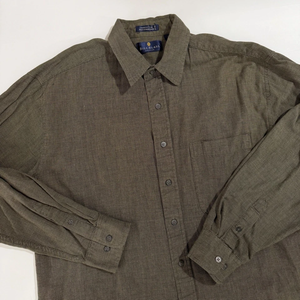 Camisa Bill Blass Premium Para Hombre Manga Larga Con Botones Verde Oliva Marrón Talla L Foto 1 de 4