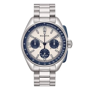 Bulova MoonWatch Orologio Uomo Lunar Pilot Chrono Panda Quadrante Bianco Blu 43m - Bild 1 von 3
