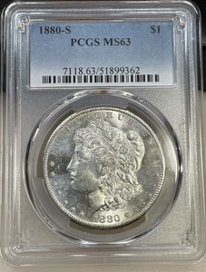 Moneta Dollaro Morgan Argento Americano 1880-S PCGS MS63 - Semi Proof come - Foto 1 di 4