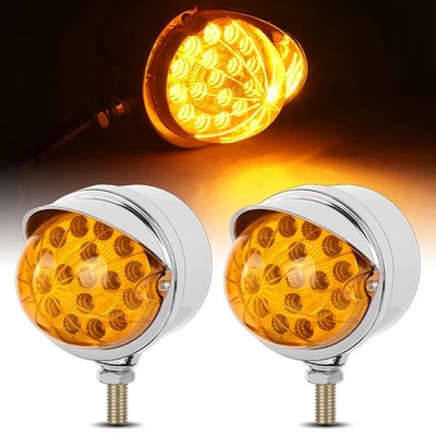 2Pcs Amber 17 LED Single Faced Watermelon Pedestal Light Fender Side Marker Lamp - Image 1 of 4