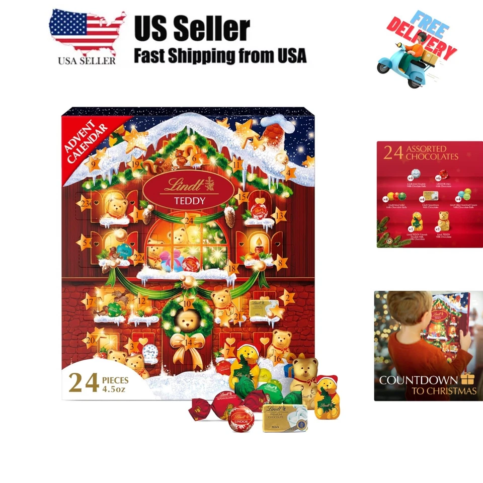 Lindt Holiday Teddy Bear Chocolate Candy Advent Calendar 4.5 oz.