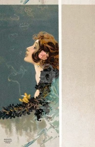 Raphael Kirchner, Smoke puffs of lucky symbols Vintage Reproduction Postcard - Picture 1 of 2