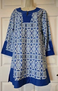 Cabana Life UPF 50+ Blue Paisley Tunic Cover-Up Dress Sz XL - Picture 1 of 9