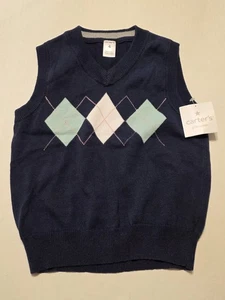 Chaleco Suéter Carter's Niños Talla 4 Sin Mangas Tejido Argyle Azul Marino Algodón ¡NUEVO CON ETIQUETAS! - Imagen 1 de 8