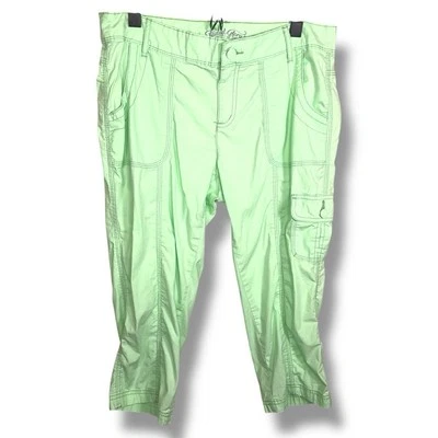 Y2K Era Faded Glory Neon Lime Green Capris Pants Cargo Pockets Lightweight - Image 1 of 4