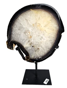 ACHATSCHEIBE AUF METALLSTÄNDER AMETHYST EDELSTEIN ACHAT GEODE BERGKRISTALL QUARZ - Bild 1 von 4