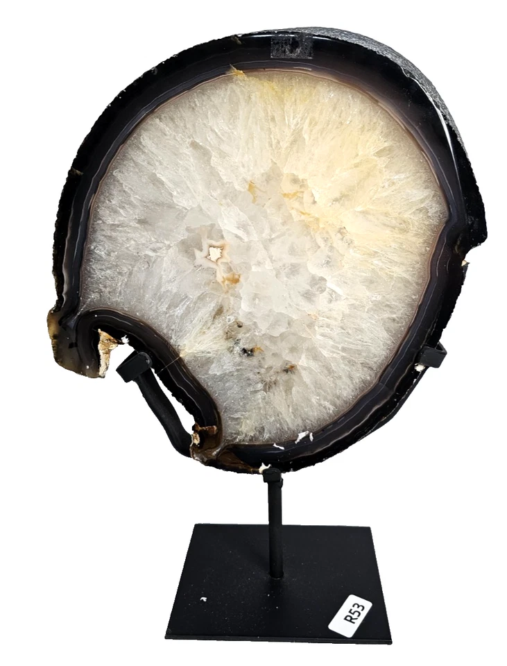 ACHATSCHEIBE AUF METALLSTÄNDER AMETHYST EDELSTEIN ACHAT GEODE BERGKRISTALL QUARZ - Bild 1 von 4