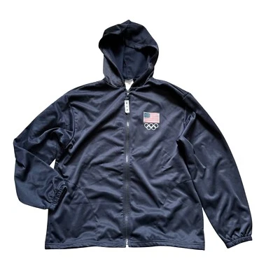 Chaqueta grande azul con cremallera completa polar con capucha del Comité Olímpico de Estados Unidos para hombre EE. UU. Foto 1 de 4