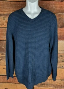 Suéter de hilo de lujo Tasso Elba ~ L ~ mezcla seda/algodón/cachemira ~ cuello en V azul texturizado - Imagen 1 de 5