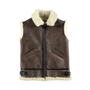Men's Aviator B3 RAF Flying Shearling Bomber Genuine Sheepskin Leather Fur Vest - Picture 1 of 5