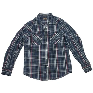 Helix Athletic Fit Black Plaid Pearl Snap Long Sleeve Button Up Men's Medium - Picture 1 of 8