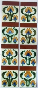 Original  Set of Antique Art Nouveau Fireplace Tiles - Picture 1 of 4