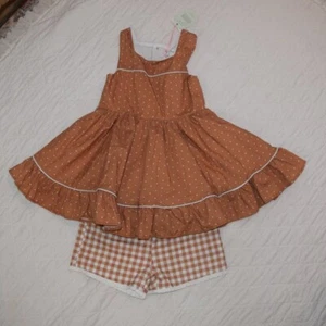 NWT SWEET HONEY Golden Honey Check Polka Dot Girls Ruffled Pocket Tunic Set 8Y - Picture 1 of 7