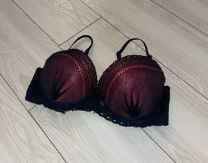 Jezebel J5028 Lace Push Up Bra Padded Underwire Womens 34C Red Black - Picture 1 of 6