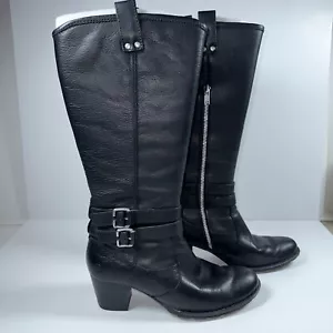 Botas de montar Born para mujer talla 9M de cuero negro con cremallera hasta la rodilla hebillas - Imagen 1 de 11