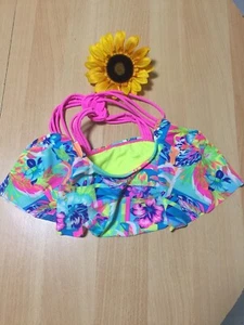 Arizona Jean Co Women's Flounce Bikini Swim Top Pink Yellow Blue Size S - Picture 1 of 2