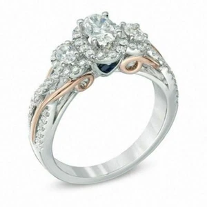 Anillo de Plata de Compromiso de Tres Piedras Vera Wang Love Collection 1 quilates corte ovalado CZ - Imagen 1 de 3