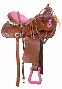Western Pelle Rosa Cristallo Bling Barile da Corsa Show Cavallo Sella Tack Set - Picture 1 of 7