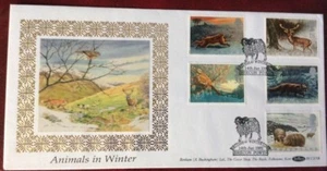 14.1.1992 British Wintertime FDC Brecon, Powys, Deer, Fox, Hare, Redwing, Sheep - Picture 1 of 7