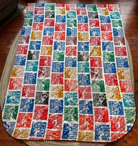 Vintage 70s 80s Large NFL Teams Bedspread Blanket Quilt Football Buffalo Bills Cover