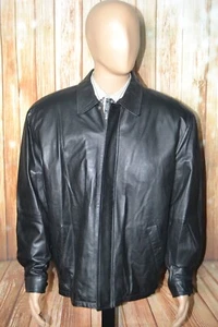 Jos A Bank Men Black Leather Plaid Insulation Snap Button Full Zip Jacket Sz XL - Picture 1 of 15