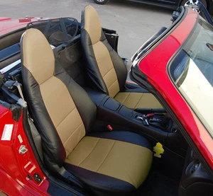 MAZDA MIATA 2001-2005 BLACK/BEIGE LEATHER-LIKE CUSTOM MADE FRONT SEAT COVERS - Bild 1 von 5