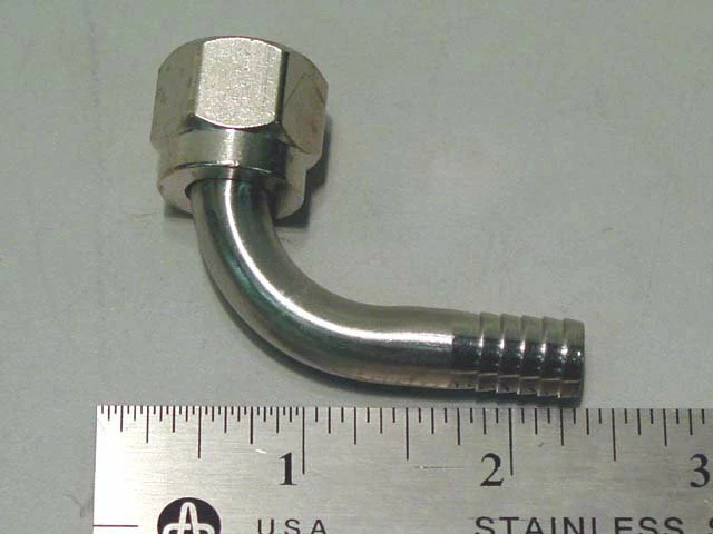 LANCER Soda System, Beer System, Part, Elbow Swivel, 3/8 SS Flare Nut 3/8 Barb, #7018
