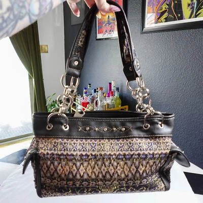 Bolso de Hombro Western Y2K Boho Tachonado Detalle Metálico Cuero Sintético Doble Correa Foto 1 de 4
