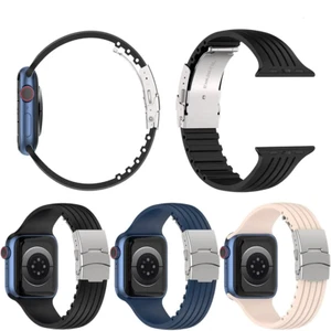 Silikonowa bransoletka do Apple Watch Ultra & Series 3-8/SE – Stabilne metalowe zapięcie ... - Zdjęcie 1 z 9