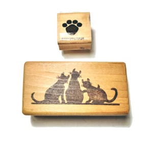 Cats Stamp and Paw Print Stamp Wood and Rubber - Picture 1 of 6